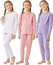 [Resinta] 3 Sets Cotton Girls' Thermal Underwear Set Girls Top and Long Johns with Bows Winter Base Layer Thermal Underwear