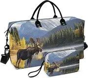 [YXYZRMY] Moose Landscape Moutain Lake Travel Duffel Bag Gym Bag Sports Tote Bag with Multiple Interior Pockets Shoulder Weekender Bag for Women Men with Toiletry Bag 20.5”x 7.9”x 13.8”, Multi-Colored