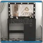 Black Dressing Table With Large Makeup Mirror &11 LED Bulbs Dresser Vanity Desk