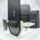 New PRADA Sunglasses Cat Eye Women Black White Gold Logo Authentic Italy