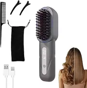 Cordless Hair Straightener Brush, Portable Hair Straightening Brush for Travel, Type-C Rechargeable, Anti-Scald, LED Display & Fast Heating, Negative Ionic Straightener Comb for Women