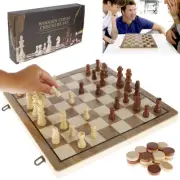 56Pcs Chess and Checkers Set Chess Game Set Wooden 2 -in -1 Board Game Handmade