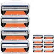 Fusion 5 Razor Blades for Men, 12Pcs Orange Razors Blades with Handle and Box, 5-Layer Manual Shaving Replacement Precision Blade, for Men's Wet Shavers for Fusion 5 (one size)