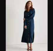 Madewell NEW NWT Womens 4 Blue Satin Button Front Midi Shirt Dress Long Sleeve