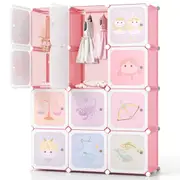 Giantex 12-Cube Wardrobe Portable DIY Modular Closet Dresser Armoire Storage Organizer Pink