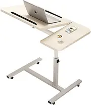 PORIYA Laptop Table, Adjustable Mobile Laptop Stand Desk with Portable 360°Rotating Lockable Caster Wheels, Bed Side Table for Home Office Travel Studio Furniture (Wood Color, 60 * 40 * 65-95)