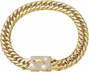 Dog Chain Collars for Large Dogs,Diamond Dog Gold Chain Collar 16mm Fancy Golden Choker with Sparkly Crystal Bling Adjustable Links&Durable Clasp(24inch)