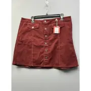 Mossimo Supply Skirt Womens Size 16 Snap Front Corduroy Maroon Panel back NEW