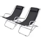 vidaXL Reclining Deck Chairs 2 pcs Steel Black 2BB