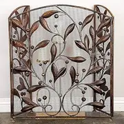 Fireplace Screen Guard, FireplaceProtection 3 Panel Wrought Iron Fireguard Screen with Mesh， Baby Safe Proof Solid ArchGuard for Fireplace Wood Burnin