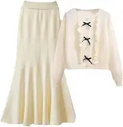 [Generic] Spring And Winter Set Women's Slim Knitted Sweater Fish-Tail Half Skirt Two Piece Set Female Set
