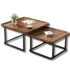 Walnut Wood Nesting Coffee Table Set with Metal Iron Frame