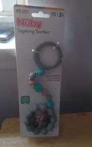 Nuby Tag-A-Long Gray Teether - Connects to Stroller - 100% Silicone - BPA Free
