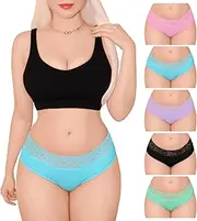 [LittleForBig] Women's Ladies Soft Cotton Underwear Hipster Briefs 5 Pack Panties Set - Lace High Waist Cute Comfort Panties