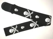 Skull & Crossbones Guitar Strap 2" black white adjustable Pirate Rock hero NEW