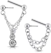 [Qmcandy] 2pcs Chain Septum Rings 16G Threadless Push In Septum Piercing Jewelry Dangle Septum Nose Ring Cartilage Daith Helix Piercing Jewelry for Women