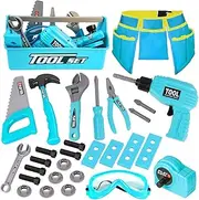 LOYO Kids Tool Set - Pretend Play Construction Toy with Tool Box Kids Tool Belt Electronic Toy Drill Construction Accessories Gift for Toddlers Boys Ages 3 , 4, 5, 6, 7 Years Old (Blue)