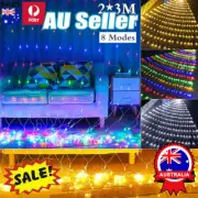 Solar LED String Fairy Net Lights Curtain Mesh Christmas Party Garden Outdoor PB
