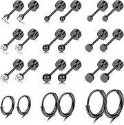 [Sanfenly] Stud Earrings for Women Mens Stainless Steel Earrings, 3-8mm Round Cubic Zirconia Earrings Studs Ear Piercing Jewelry Set