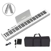 Catzon Folding Piano Keyboard 88 Keys Full Size Semi-Weighted Digital Piano for Beginners with Sustain Pedal Piano Bag-White