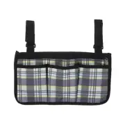 Chair Armrest Organizer, 4 Pockets Book Holder with Straps, Blue Grid