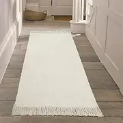 Collive Hallway Runner Rug, 2' x 5' Soft Washable Kitchen Runner Rug, White/Beige Contemporary Modern Laundry Room Rugs Indoor Hand-Woven Cotton Carpet for Bedroom Entryway Front Door Farmhouse