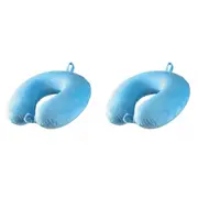 2x Laser Memory Foam Neck Travel Pillow Sleeping Support w/ Washable Cover Blue