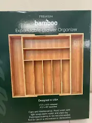 Bamboo Cutlery Silverware Flatware Utensil Tray Drawer Kitchen Organizer Expands
