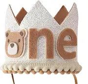 Bear Crown for First, First Celebration Toddler Bear Crown Hat, Girls Boys Cartoon Favors Photography Props for Restaurant, Parks, Courtyard