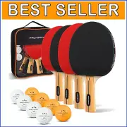 Table Tennis Paddle Set for 4 Players - Premium Rackets with Training Balls