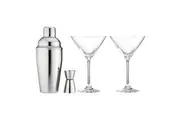 4pc Tempa Aurora Cocktail Drink Glass Set w Shaker Jigger Martini Glasses Silver