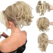 Claw Clip Short Ponytail Hair Extensions Bendable Metals Messy Bun Hair piece Wavy Curly Fake Hairpieces