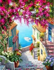 Cross Stitch Stamped Kits for Adults Beginners Embroidery Kits Seaside Town