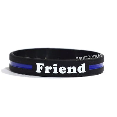 1 Friend Thin Blue Line Wristband - High Quality Debossed Color Filled Bracelet