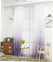 Ciieeo Gradient Sheer Window Curtain Gauze Door Scarf Drapes Valance for Room Decor Premium Wide High Purple for Bedroom Bathroom and Living Spaces
