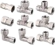 BCMCBV 304 Stainless Steel Union tee Joint Water Heater Double Inner Wire Outer Wire Direct 1/2 Union Elbow Water Pipe Fittings(Bronze Yellow)