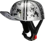 Vintage Open Face Motorcycle Helmet Retro Baseball Cap Half Helmets Men Women for Cruiser Street Scooter Moped Cap Jet - ECE Certified A,L(59-60cm)