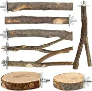 CZWESTC 8PCS Natural Wood Bird Perches for Cage, Wooden Parrot Perch Stand, Bird Cage Accessories - Hanging Multi-Branch Perch & Platformas, Bird Toys for Parakeets, Cockatiel, Conure, Budgie, Macaw