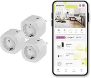 OMAJIN by Netatmo Pack of 3 Smart Plug Timer Power Outlet, Energy Monitoring, Remote Control, Power Meter, Energy Saving, No Hub Required, WiFi 2.4GHz/Bluetooth, 16A/3 680W, OBU-3SP-SK