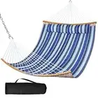 Portable Hammock with Carrying Bag, 2 Person Hammock with Curved Blue Stripes