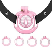 Male Chastity Cage with Adjustable Strap - Yithuet Chastity Belt Device Wearable Cock Cage with 4 Sizes Rings for Sissy Men BDSM Adult Sex Toy (Mini CX1, Pink)