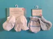 Koala Essentials Blue/White Mittens & White Booties 2pk Set Cotton, Total 4 Pair
