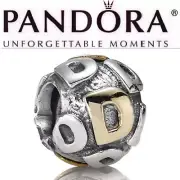 Retired PANDORA Gold & Silver INITIAL D Bead CHARM 790298D Vintage Authentic