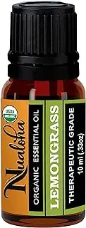 Nualoha Organic Lemongrass Essential Oil, USDA 100% Pure Natural Therapeutic Grade Oil For Aromatherapy, Diffuser, Face, Hair and Body Care - 10 ML