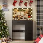 Black Dressing Table w/ LED Lighting Vanity Table Dressing Table Mirror Bedroom