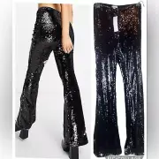 New TopShop Fully Sequined Flare Leg Full Length Pull-On Pants Size 2