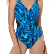 $178 Miraclesuit WOMENS Crossover Ocelot Ocean ONEPIECE BLUE Swimsuit :12,14,16