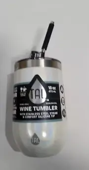 TAL 16oz Insulated Wine Tumbler, Sparkle White, With Stainless Steel Straw