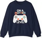 [Generic] Funny Mothers Day Gamer Mom Gaming On A Mother Level Up Game Sweatshirt for Adults Crew Neck Long Sleeve Pullover