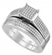 Ladies .40ct Diamond Wedding Band Set Sterling Silver Ring